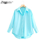 New Women Simply Candy COlor Single Breasted Poplin Shirts Office Lady Long Sleeve Blouse Roupas Chic Chemise Tops