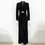 Star Fashion New Folding Collar Blazer Jacket + Straight Trousers Set Two-Piece