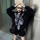 Skeleton Print Zip Up Loose Oversized Hoodie-Outfit