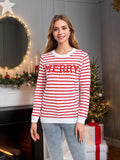 And Winter New Sweater Women's Christmas Striped Letters Bump Color Jacket Knitted Shirt