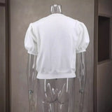 And Sweet Niche Wind 2025 Spring New V-Necked Short-Sleeved Personality Double Bow Solid Color Sweater