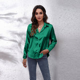 Shirt Women's Denswear Simulation Silk Long-Sleeved Shirt New Women's