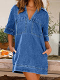 Years Of New Women's Style Collar Short Sleeves Loose Denim Dress
