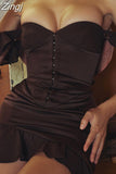 for Women 2023 Summer Night Party Dresses Satin Dress Ruffle Mini Bodycon Dress Chiffon Sleeve Elegant High