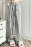 Jogging Sweatpants White Women Pants High Waist Baggy Sports Pants Chic Lace Up Casual Fashion Female Trousers