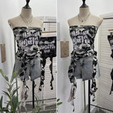 Shooting Hottie Camouflage Letter Print Chest Vest With Chest Pad Irregular Ribbon Short Top