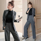 And Autumn 2025 Dark Gray Small Suit Suit Female British Wind Wide Leg Pants Casual Fried Street Suit