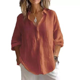 New Solid Color Leisure Loose Size V Collar Long Sleeve Top Shirt
