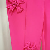 Hot New Star Fashion Heavy Industry Three-Dimensional Flowers Decorated Micro-Tpeaker Trousers Suit