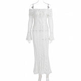 Shoulder Horn Sleeve Long Bag Hip Dress Gentle Elegant Temperament Boobs Waist Tugtail