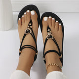 Women's Shoes 2025 Summer New Leisure Flat Bottom 40-43 Clip Toe Beach Large Size Water Drill