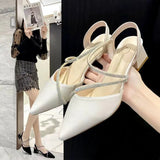 2025 New Sandals Women's Coarse French Summer High Heels Shoes Pointed Single Shoes Temperament Women's
