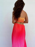 New Summer Gradient Hanging Neck Fold Fashion Dress Ladies Beach Holiday