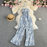 Zingj New 2023 Summer Korean Version Of The Retro Wind Dye Neck Jumsuit Female Show Thin Chest Straight Tube Wide Leg