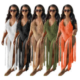 Zingj New Women's Long Tassel Hollow Knit One-Piece