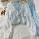 Coat Casual Lace-up Bow Cardigan Shirt Women Summer Sun Protection Clothes Female Clothing Tops Blouse Covers Blusas