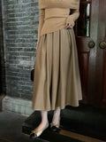 Xixi 2025 Autumn New Temperament Commute High-Waisted Half-Body Skirt PU Folding A-Skin Skirt