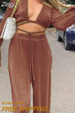 Sexy Green Pants Set Women Casual Loose Bandage Blouses Shirt Matching Wide Leg Trousers Suit Elegant 2 Piece Pant
