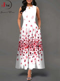Boho Long Dresses Women Elegant Sleeveless Casual Floral Print Beach Party Maxi