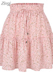 Chiffon Shorts Skirt Women Fashion Korean High Waist Floral Print A-LINE Mini Skirt