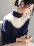 And White Imitation Sting Velvet Sweater Women 2025 Winter New High-End Feeling Super-Good-Looking Half-High Collar Top Knitted