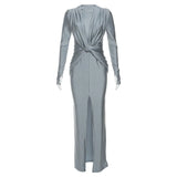 Zingj Autumn And Winter New Women's Fashion Round Collar Long Sleeve Slim Slit Design Sense Dress