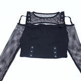 Punk Style Hollowed-Out Long-Sleeved Women's Blouse With A New Sexy Waist Mesh Mesh In The Fall Of