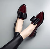 Leather Shoes Women In The Autumn Of 2025 New Bows Korean Version Of The Fashion Pointy Large Size Bright Leather Low-Heeled Single Shoes