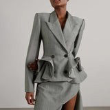 Zingj New High-End Sense Flounce Spell Receive Waist Suit Collar Women's Coat Spring Show Thin Short Small