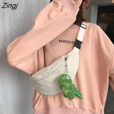 Bags Women Simple Harajuku All-match Canvas Students Fanny Pack Ulzzang Hip-pop Fashion Portable Money Phone Pouch