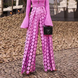 Zingj Temperament Round Piece Design Sense Tassel Hollow Out Embroidery High Waist Wide Leg Pants Spring 2024 New Straight Leg