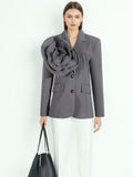 Women's Small Suit 2025 Autumn New Advanced Sense Of Personality Three-Dimensional Flower Lapel Loose Coat