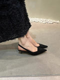 Retro Temperament Famous Head Pointed Sandals Women Summer Velvet Fine Heel Fairy High Heels Behind Empty Single