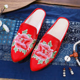 Zingj Tip Fashion Collocation Cheongsam Peony Embroidered Cloth Slippers Women Shoes Cloth