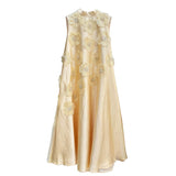 New Dress In The Summer Of 2025, Elegant Casual Round Neckless Loose Flowers Splicing Design