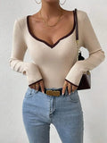 Women's Fashion Temperament V-Neck Knitting Bottom Slim Slim Solid Color Bhair