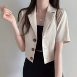 Version Of The Solid Color Short-Sleeved Cotton Tice Small Suit Woman 2025 Spring And Summer New Leisure Temperament Short Suit