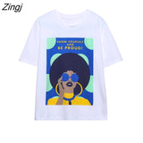 Summer Women Fashion Beauty Picture Print Casual White T Shirt Female Basic O Neck Short Sleeve Chic Leisure Tops