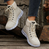Women's Shoes In The Autumn And Winter Of 2025, High-Top Casual Base Plus Velvet Warm Snow Boots Women's Flat Bottom Short