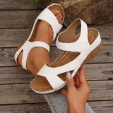 Asia's New Slope And Thick-Soled Sandals Women's Large Size With Fish Mouth Magic Stick Beach Cool