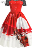 Christmas Costume Party Dress Short Sleeve Vintage Women Winter Xmas Sundress Robe