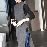 Autumn New Women's Knitted Women's Jacket Head Long Half-High Collar Open Fork Outside With Sweater Vest Vest