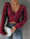 New Women's Sweater With Nail Beads Shoulder-Repair Long-Sleeved Knitted Shirt