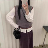 And Winter Women's New Korean Color Knitted Vest Folded Loose Sleeveless Tops Horse Clip Shoulder