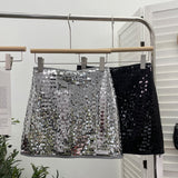Shooting Heavy Industry Flash Shiny Piece High Waist Thin A Short Skirt Picts Anti-Walking Bag Hip Step Skirt
