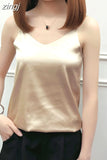 Casual Summer Tank Tops Women Sexy Top Solid Gray Champagne Green Black White Loose Camisole Tank Lady Silk Top