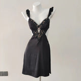 Pajamas Woman 2025 New French Embroidery Pure Lust High-End Feel With Chest Cushion Ice Ribbon Aja Mons裙