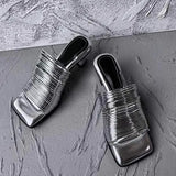 Head With Thin And Silver Cool Slippers Woman 2025 Summer High Heel Half-Dragging Wearing Silver Gold Simple
