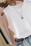 Women's Wide Shoulder Strap Elegant Women Tank O Neck Thin Sleeveless Ice Silk Knitted Vest Slim Women's Clothing