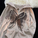Vintage Butterfly Print Zip Up Hoodie-Outfit